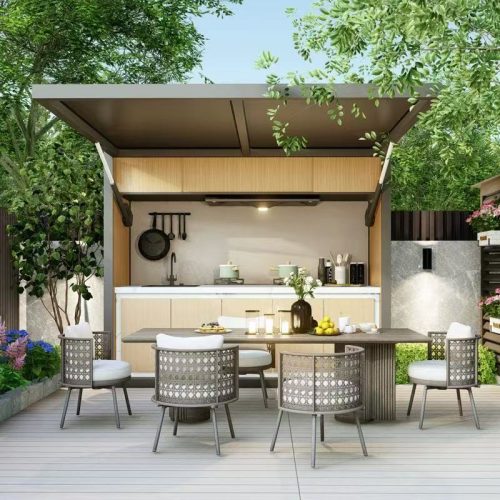 Customized AdjustableOutdoor Gazebo Waterproof Louvered Roof GreyMotorized AluminiumPergola for Bbq Grill Party