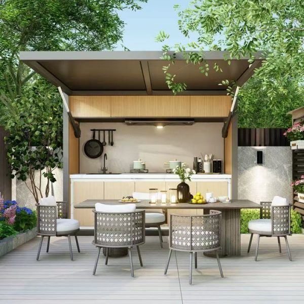 Customized AdjustableOutdoor Gazebo Waterproof Louvered Roof GreyMotorized AluminiumPergola for Bbq Grill Party