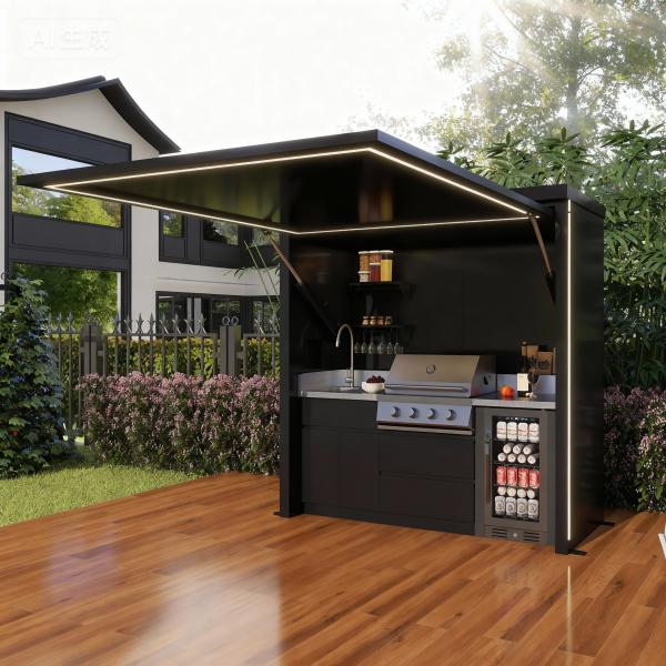jimeng-2025-11-14-6439-去除图片底部的“鲁班筑”和“LUBAN CABIN”水印文字 Modular All-Weather Outdoor Kitchen for Backyard BBQ with Griddle Module Outdoor Kitchen Bbq Island Island Bbq Grills