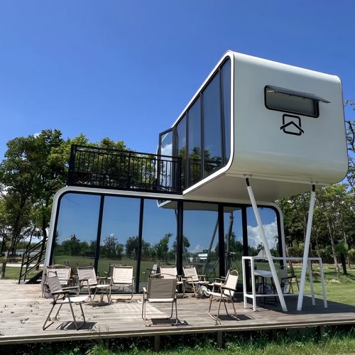 双层苹果舱(7) Luxury 2-Storey Apple Cabin Mobile Home Furnishings Steel Fabricated House Modular Capsule House with Sandwich Panel for Villas