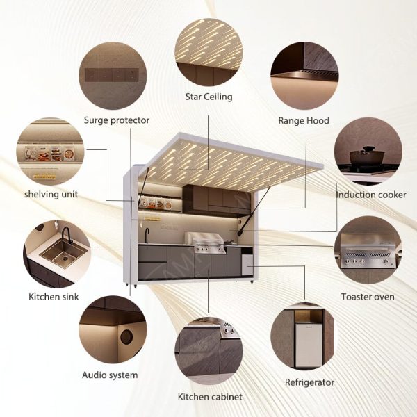 户外厨房微详情 Modular Outdoor Kitchen Cabinet PVC Board Outdoor Cabinet for Garden Stainless Steel Kitchen Design Modern